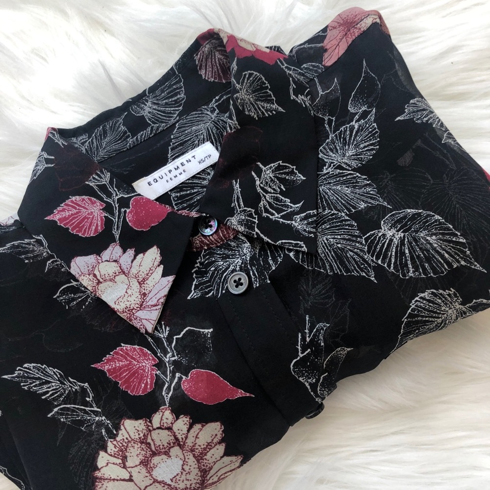 Equipment Sheer Floral Button-up Blouse